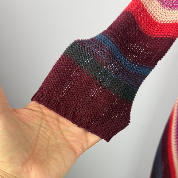 Billabong Boho Striped Open Front Fringe High-Low Hem Cardigan Sweater - Size M - Picture 6 of 14